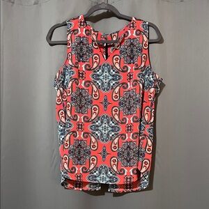 Elegant Paisley Tank Top - Coral and Black